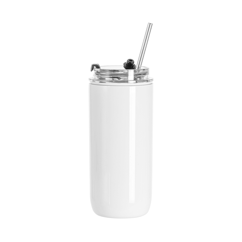17OZ/500ml Stainless Steel Travel Tumbler with Flip Lid &amp; Metal Straw (White)