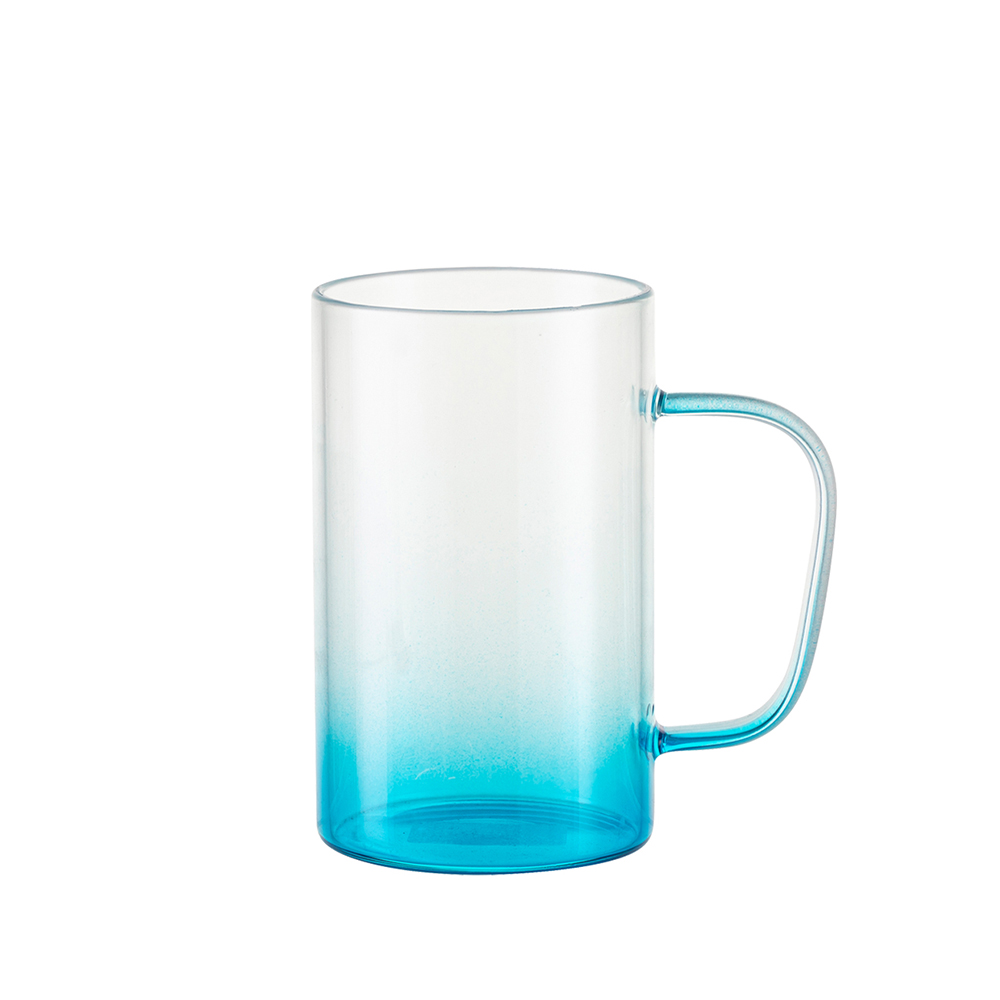 18oz/540ml Glass Mug with Handle (Clear, Gradient Blue)