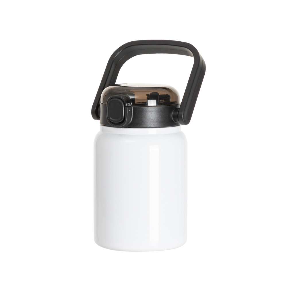25oz/750ml Stainless Steel Large Bottle with Flip Lock Handle Cap &amp; Straw (White)