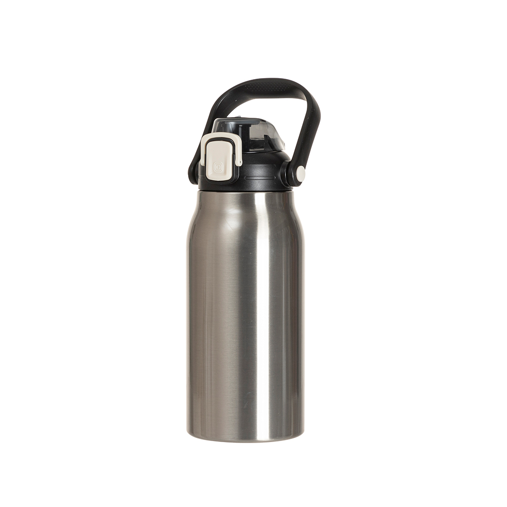 44oz/1300ml Stainless Steel Travel Bottle with Flip Lock Handle Cap &amp; Press-In Straw (Silver)
