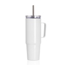 36OZ/1080ml Stainless Steel Travel Tumbler With Handle, Metal Straw And Screw Top (White)