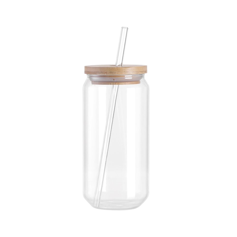 18oz/550ml Clear Glass with Bamboo lid &amp; Glass Straw