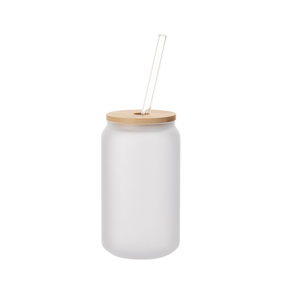 13oz/400ml Frosted Glass Mugs with Bamboo lid &amp; Glass Straw
