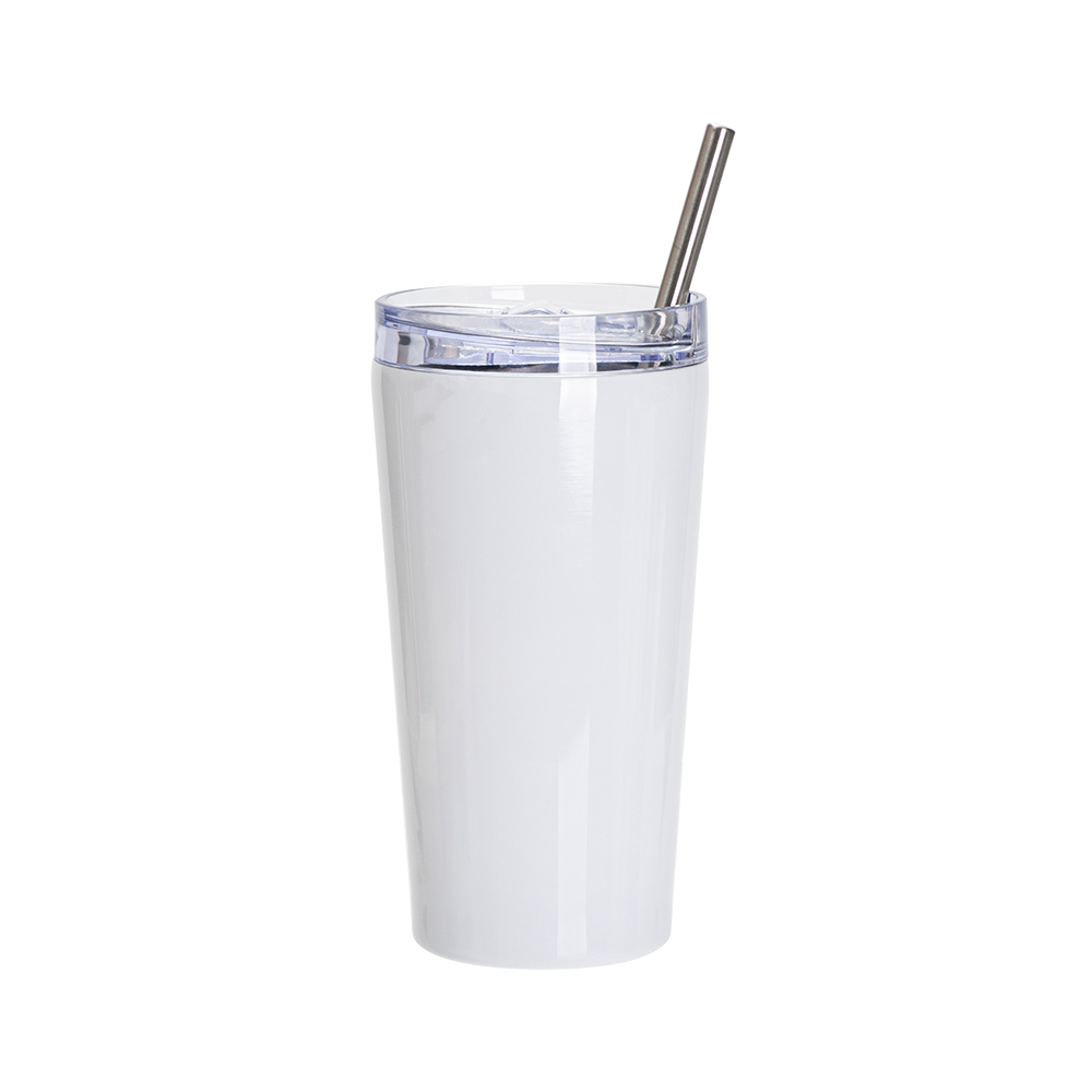 18oz/550ml Stainless Steel Tumbler with Water Proof Lid &amp; Metal Straw (Sublimation Glossy White)