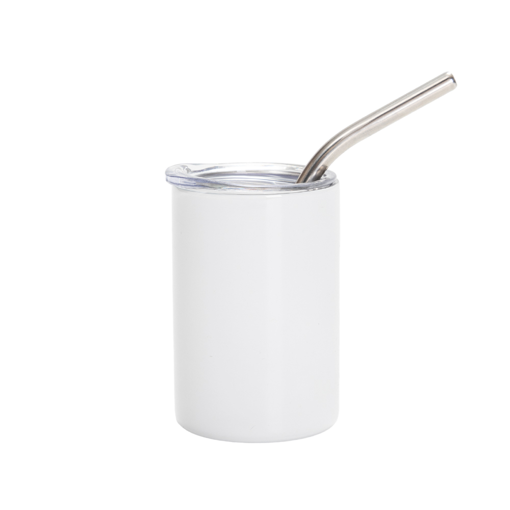 3oz/100mlStainless Steel Insulated Shot Glass with Flat Lid &amp; Metal Straw (White)