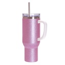 40oz/1200ml Stainless Steel Tumbler with Plastic Handle, Metal Straw &amp; Leak-Proof Slide Lid (Glitter Pink)