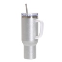 40oz/1200ml Stainless Steel Tumbler with Plastic Handle, Metal Straw &amp; Leak-Proof Slide Lid (Glitter Silver)