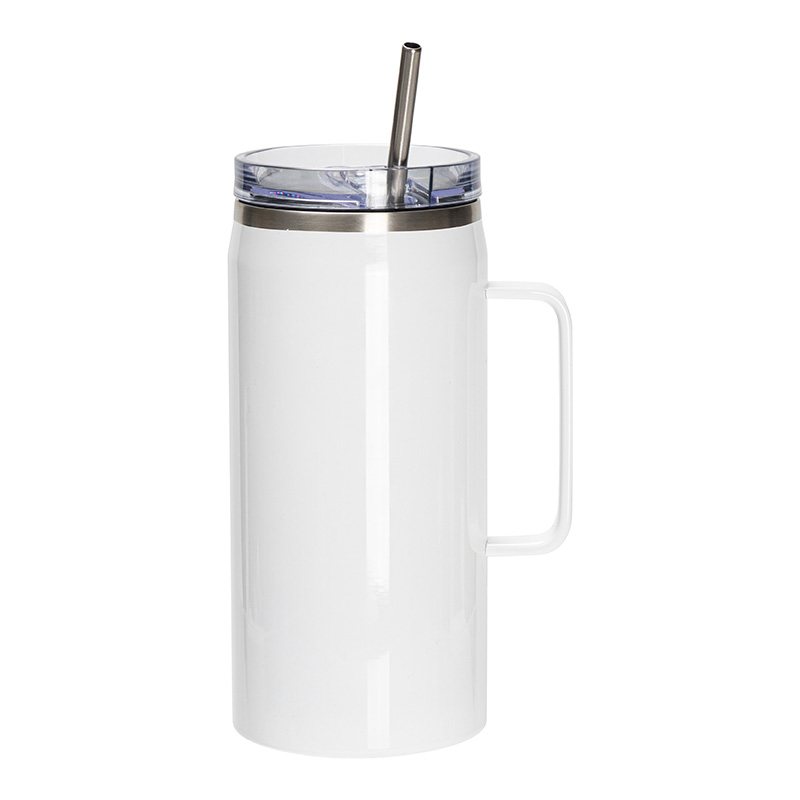 40OZ/1200ml Stainless Steel Sublimation Wine Barrel Tumbler with Slide Lid &amp; Straw(White)
