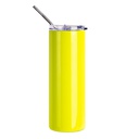 20oz/600ml Stainless Steel Neon Travel Tumbler with Metal Straw &amp; Dust-Proof Slide Lid (Glossy Yellow)