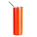 20oz/600ml  Stainless Steel Neon Travel Tumbler with Metal Straw &amp; Dust-Proof Slide Lid (Glossy Orange Red)