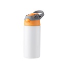 Kids Stainless Steel Bottle With Silicon Straw &amp;Orange Cap(12oz/360ml,Sublimation Blank,White)