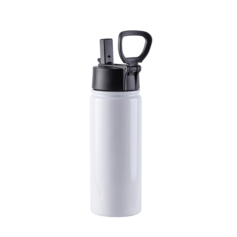 Stainless Steel Flask with Wide Mouth Straw Lid &amp; Rotating Handle(18oz/550ml,Sublimation Blank,White)