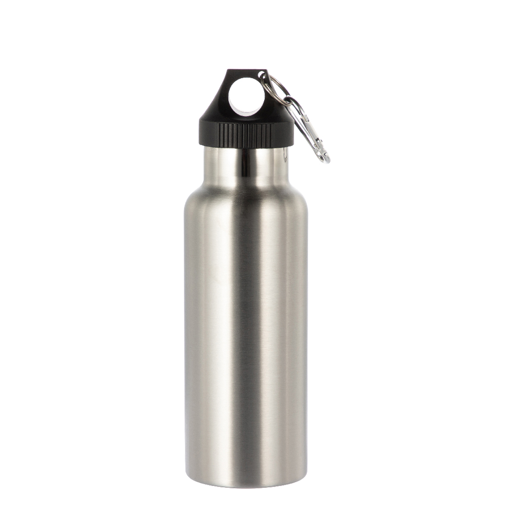 Powder Coated Sports Bottle with Plastic &amp; Carabiner Lid(17oz/500ml,Common Blank,Silver)