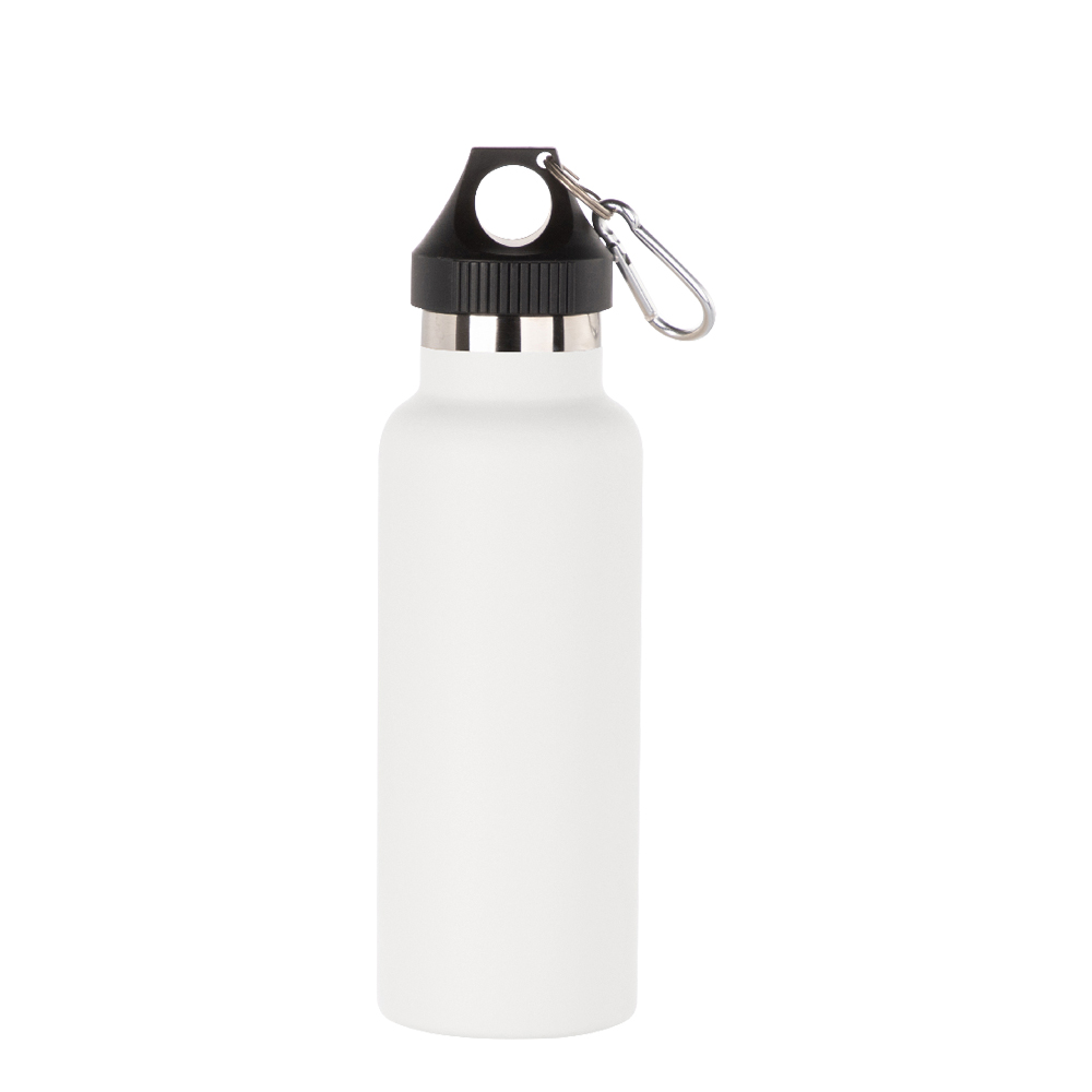 Powder Coated Sports Bottle with Plastic &amp; Carabiner Lid(17oz/500ml,Common Blank,White)
