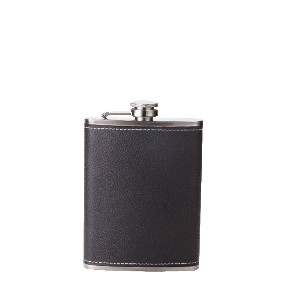 8oz Stainless Steel Flask with PU Cover(Other,Common Blank,Black)