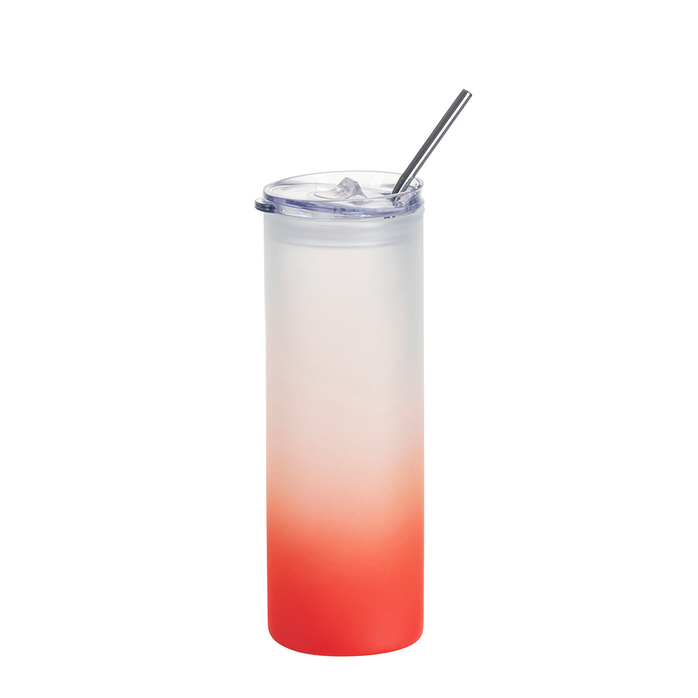 25oz/750ml Glass Skinny Tumbler with Plastic Slide Lid (Frosted, Gradient Orange)