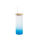 Frosted Glass Skinny Tumbler w/Straw &amp; Bamboo Lid(17oz/500ml,Sublimation Blank,Light Blue)