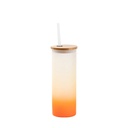 Frosted Glass Skinny Tumbler w/Straw &amp; Bamboo Lid(17oz/500ml,Sublimation Blank,Orange)