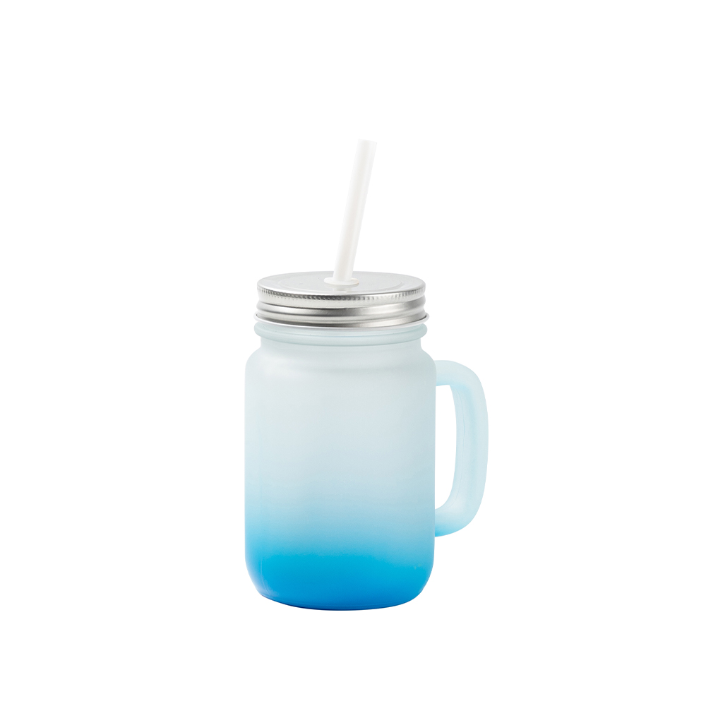 Frosted Mason Jar w/ Straw Gradient(12oz/360ml,Sublimation Blank,Light Blue)