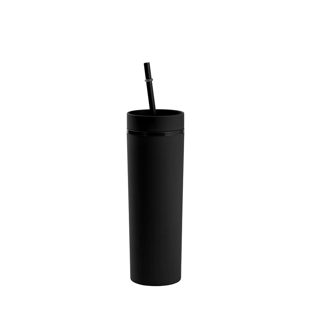 16OZ/473ml Double Wall Plastic Mug with Straw &amp; Lid (Black, Paint)