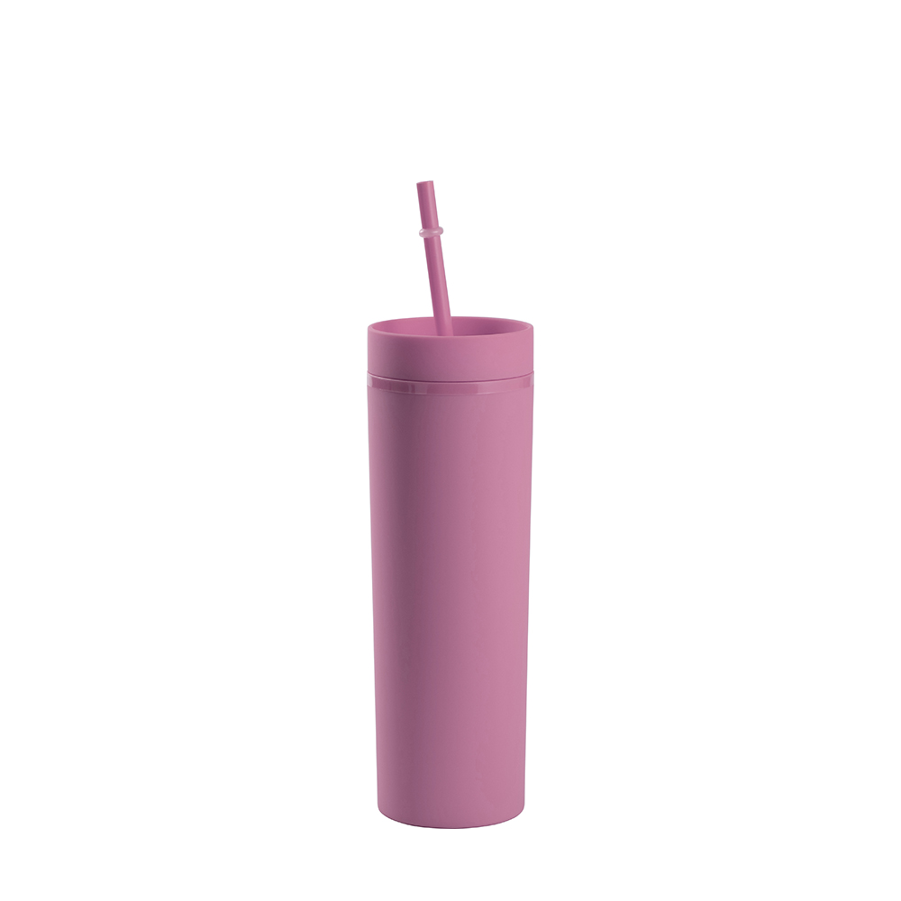 16OZ/473ml Double Wall Plastic Mug with Straw &amp; Lid (Light Purple, Paint)
