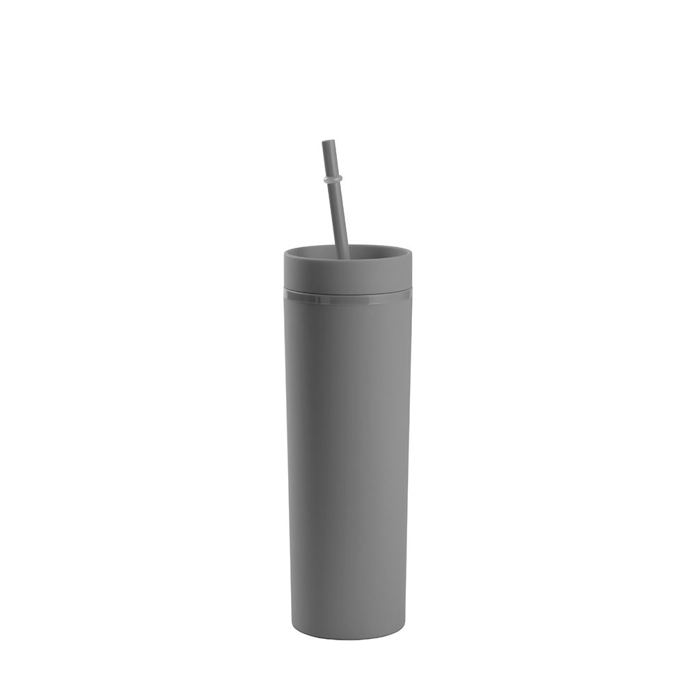 16OZ/473ml Double Wall Plastic Mug with Straw &amp; Lid (Light Gray, Paint)