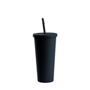 24OZ/700ml Double Wall Plastic Tumbler with Straw &amp; Lid (Black, Paint)
