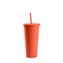 24OZ/700ml Double Wall Plastic Tumbler with Straw &amp; Lid (Coral Red, Paint)