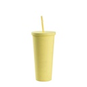 24OZ/700ml Double Wall Plastic Tumbler with Straw &amp; Lid (Yellow, Paint)