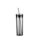 16OZ/473ml Double Wall Clear Plastic Mug with Straw &amp; Lid (Gray)