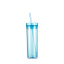 16OZ/473ml Double Wall Clear Plastic Mug with Straw &amp; Lid (Light Blue)