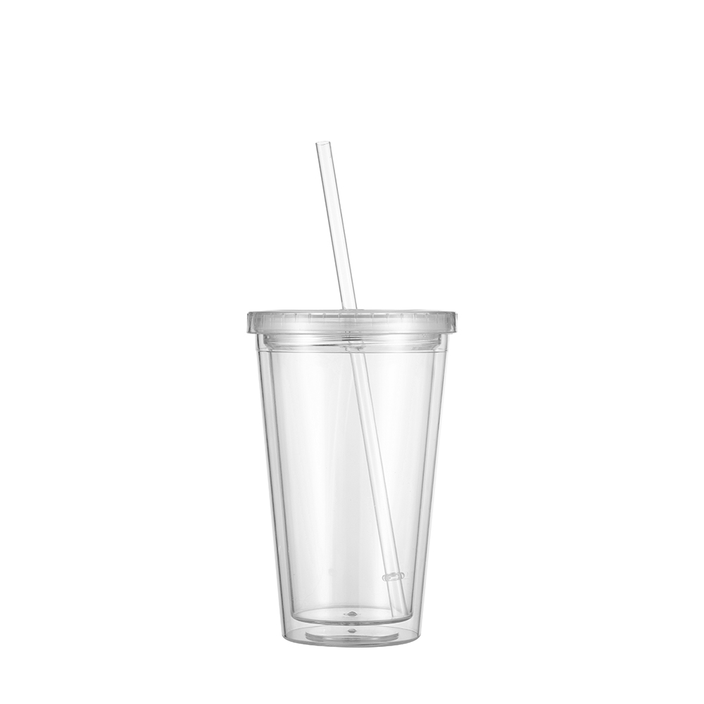 16OZ/473ml Double Wall Clear Plastic Tumbler with Straw &amp; Lid (Clear)