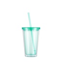 16OZ/473ml Double Wall Clear Plastic Tumbler with Straw &amp; Lid (Light Green)