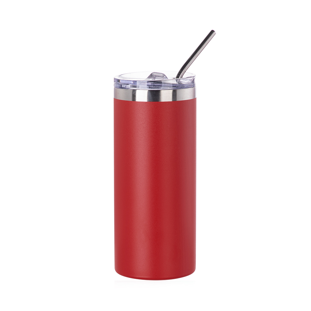 16oz/480ml Stainless Steel Tumbler with Straw &amp; Lid (Powder Coated, Red)