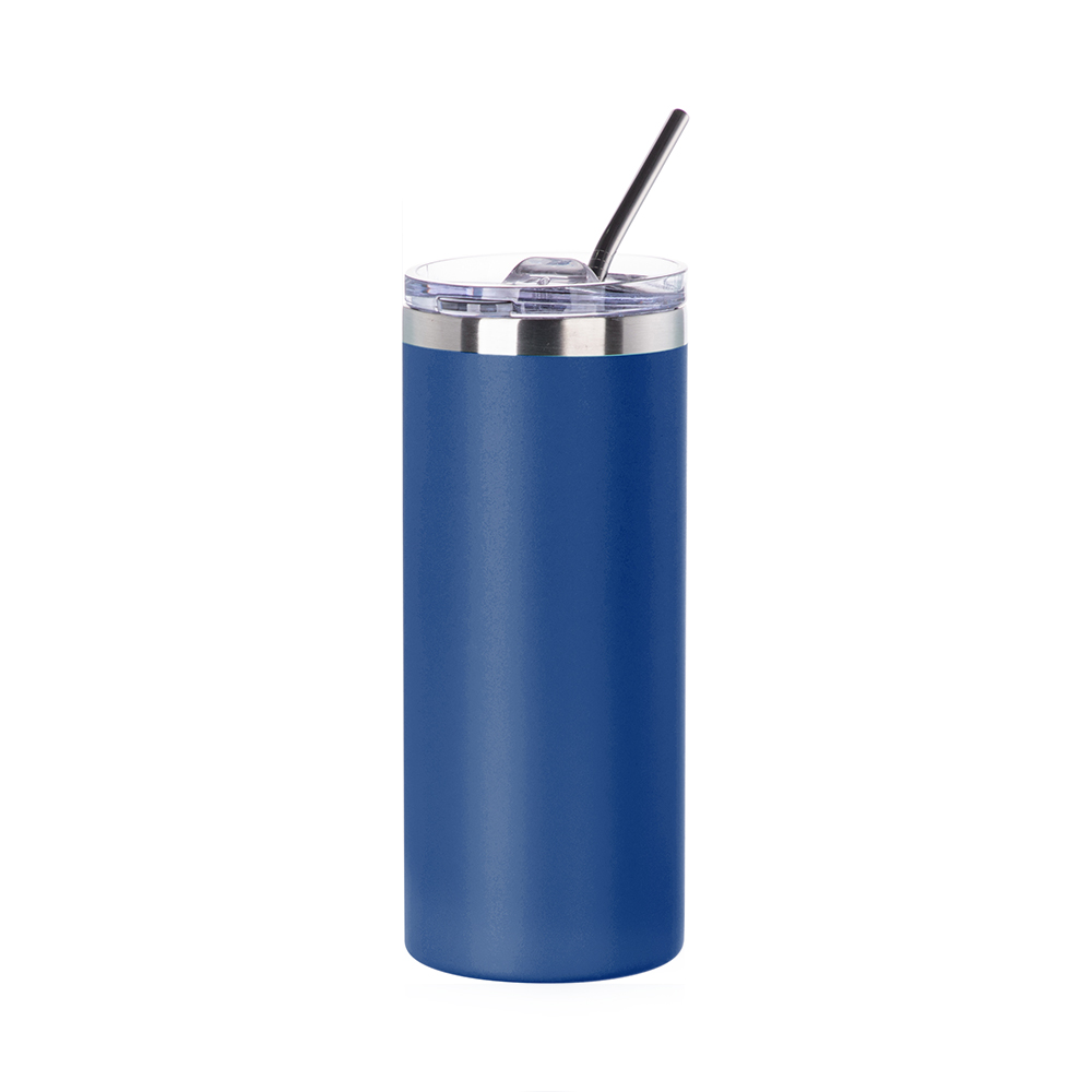 16oz/480ml Stainless Steel Tumbler with Straw &amp; Lid (Powder Coated, Dark Blue)