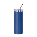 20oz/600ml Stainless Steel Tumbler with Straw &amp; Lid (Powder Coated, Dark Blue)