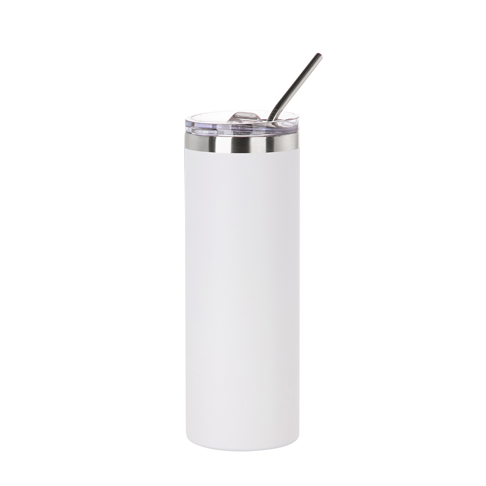 20oz/600ml Stainless Steel Tumbler with Straw &amp; Lid (Powder Coated, White)