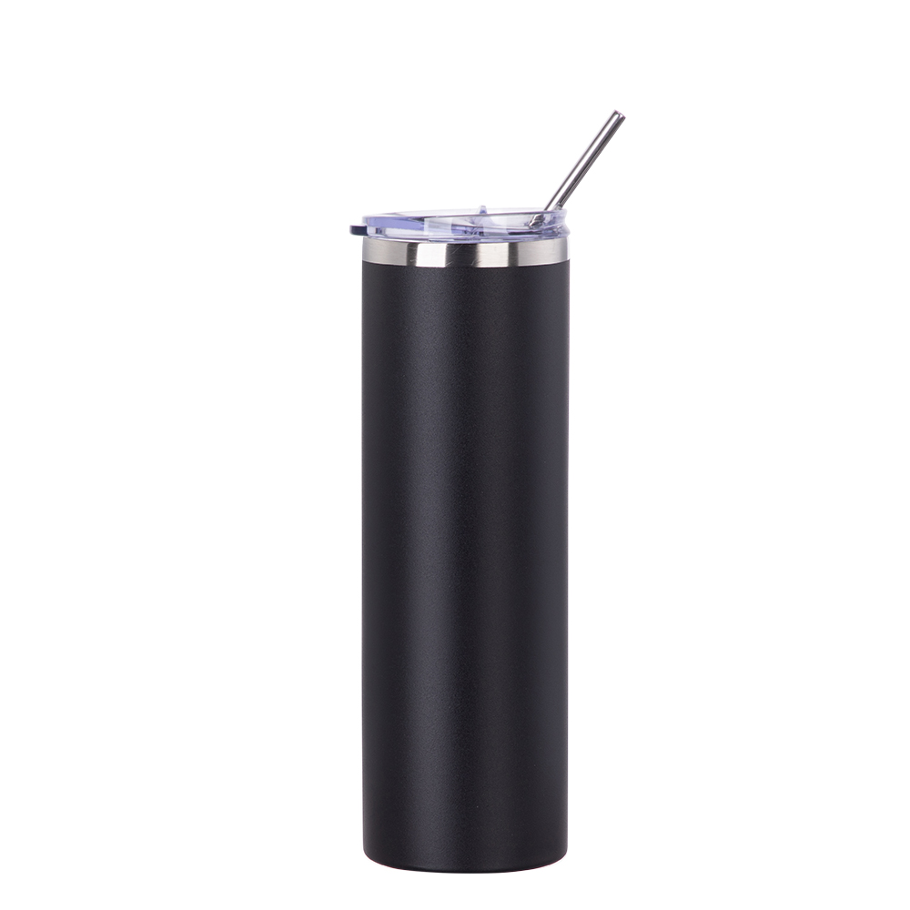 30oz/900ml Stainless Steel Tumbler with Straw &amp; Lid (Powder Coated, Black)
