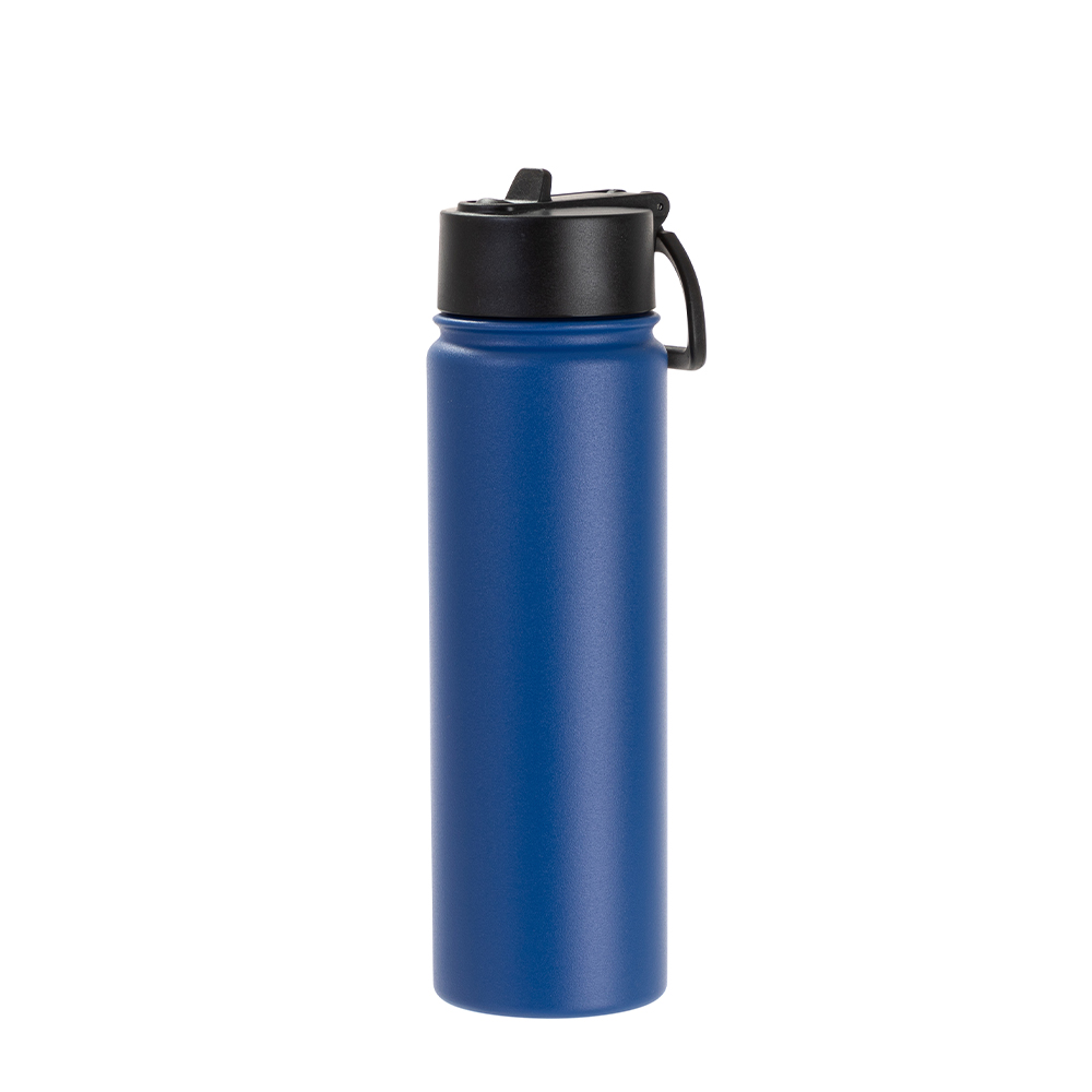 22oz/650ml Stainless Steel Flask with Wide Mouth Straw Lid &amp; Rotating Handle (Powder Coated, Dark Blue)