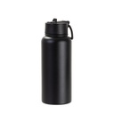 32oz/950ml Stainless Steel Flask with Wide Mouth Straw Lid &amp; Rotating Handle (Powder Coated, Black)