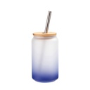 13oz/400ml Glass Mugs Gradient Dark Blue with Bamboo lid &amp; Metal Straw