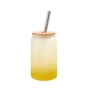 13oz/400ml Glass Mugs Gradient Yellow with Bamboo lid &amp; Metal Straw