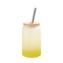 13oz/400ml Glass Mugs Gradient Lemon Yellow with Bamboo lid &amp; Metal Straw