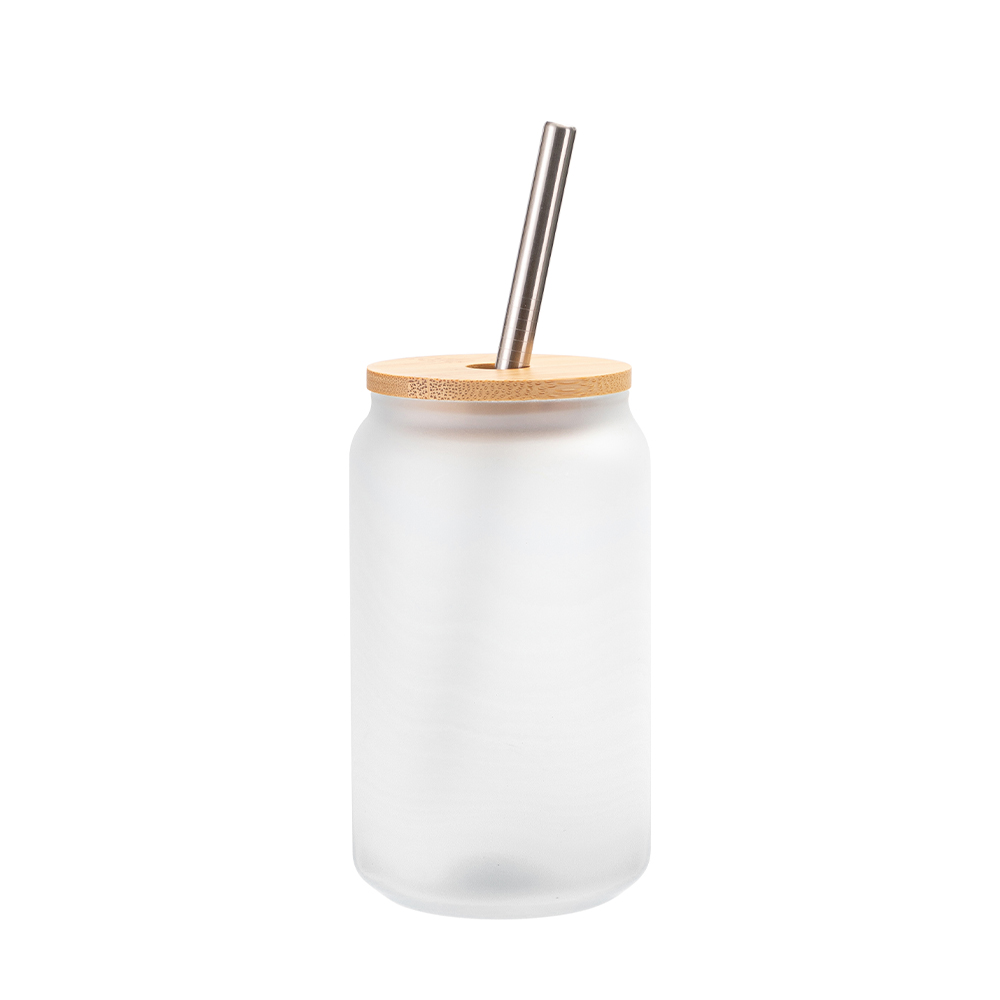 13oz/400ml Glass Mugs Frosted White with Bamboo lid &amp; Metal Straw