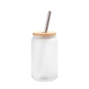 13oz/400ml Glass Mugs Frosted White with Bamboo lid &amp; Metal Straw