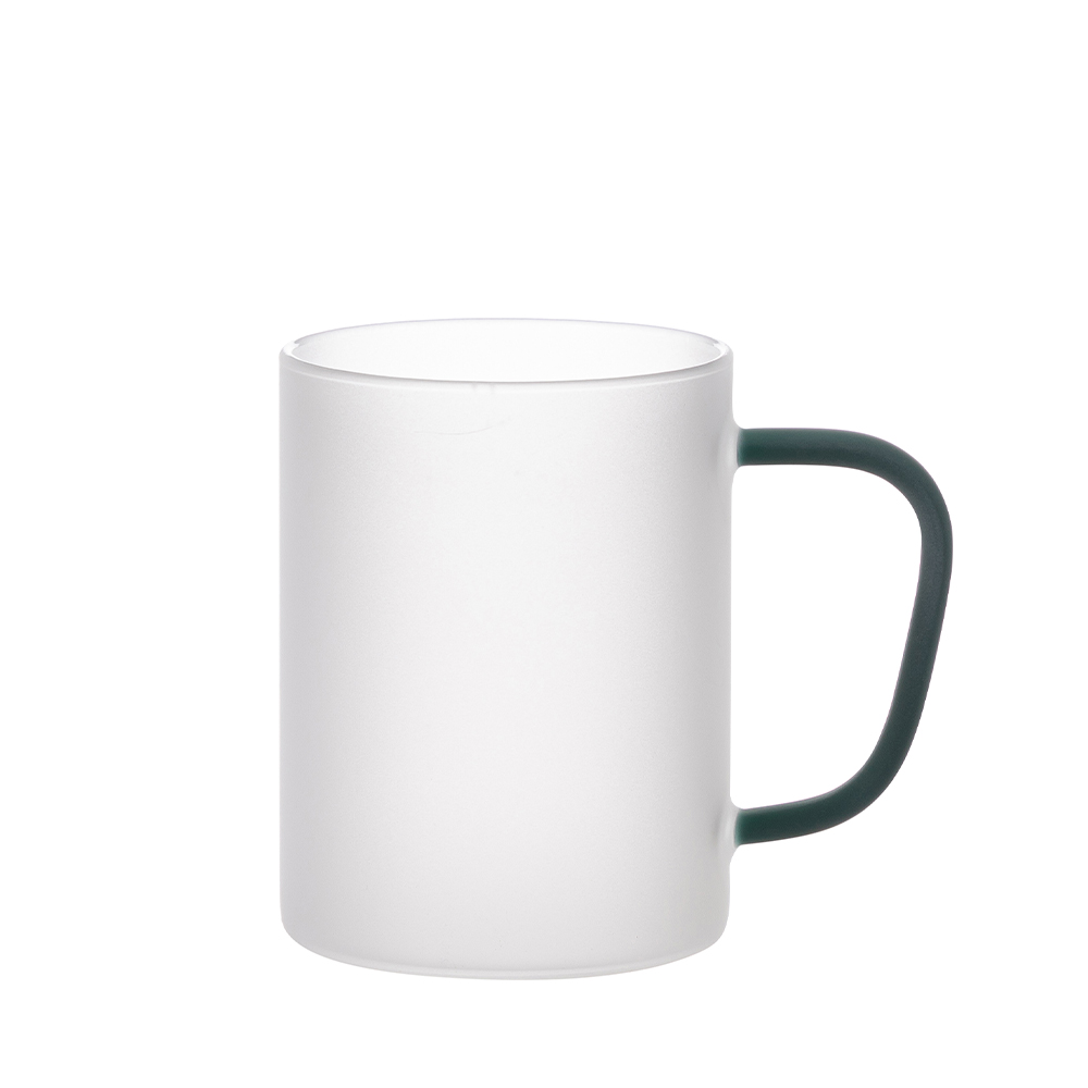 15oz/450ml Glass Mug w/ Green Handle(Frosted)