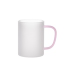 15oz/450ml Glass Mug w/ Pink Handle(Frosted)