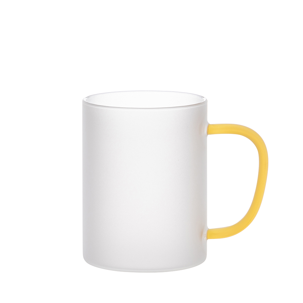 15oz/450ml Glass Mug w/ Yellow Handle(Frosted)