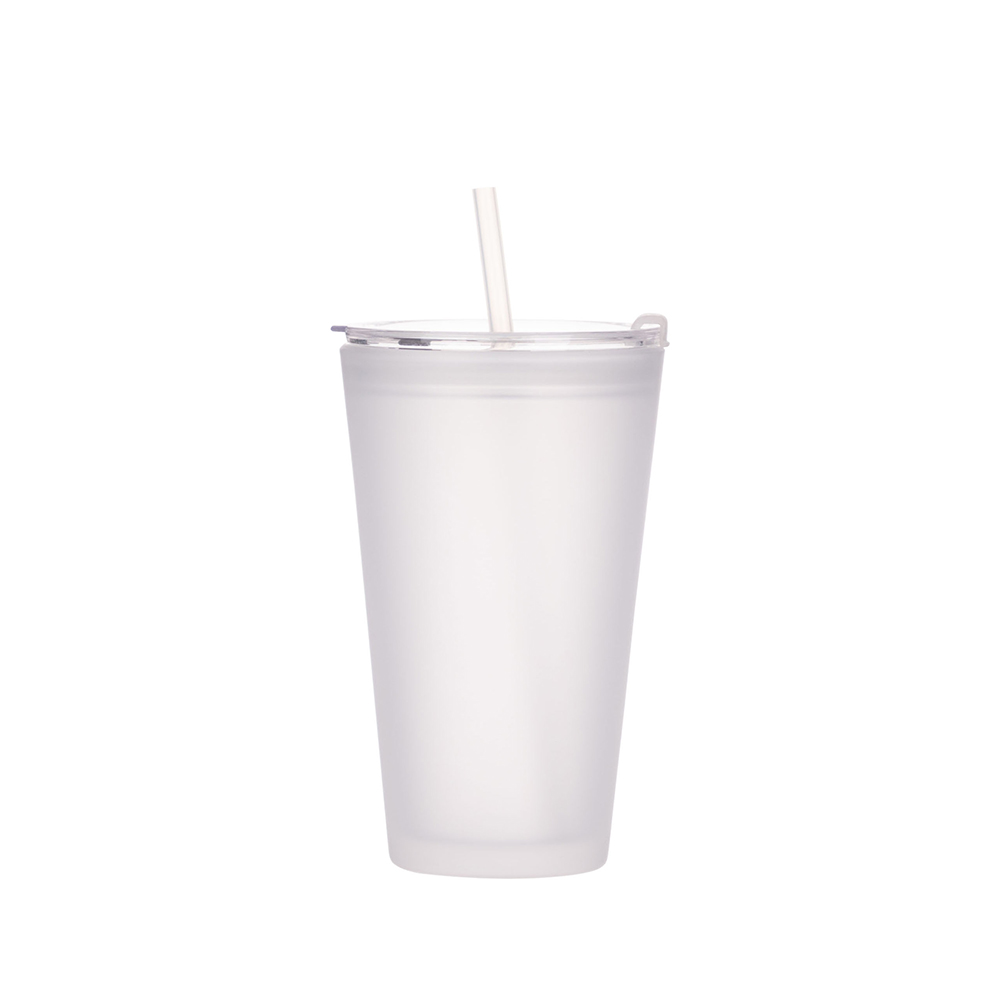 15oz/450ml Glass Tumbler w/ Lid &amp; Straw(Frosted)
