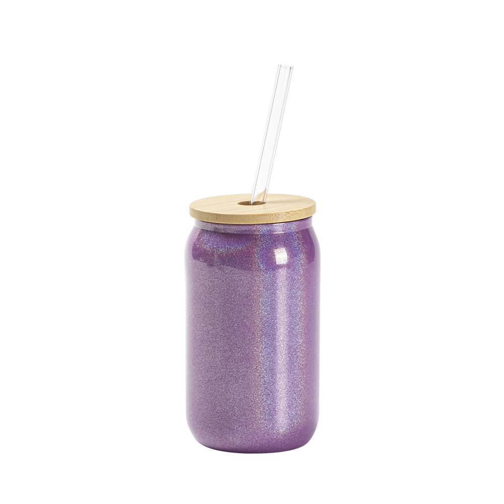 13oz/400ml Clear Sparkling Rainbow Glass Can (Purple)